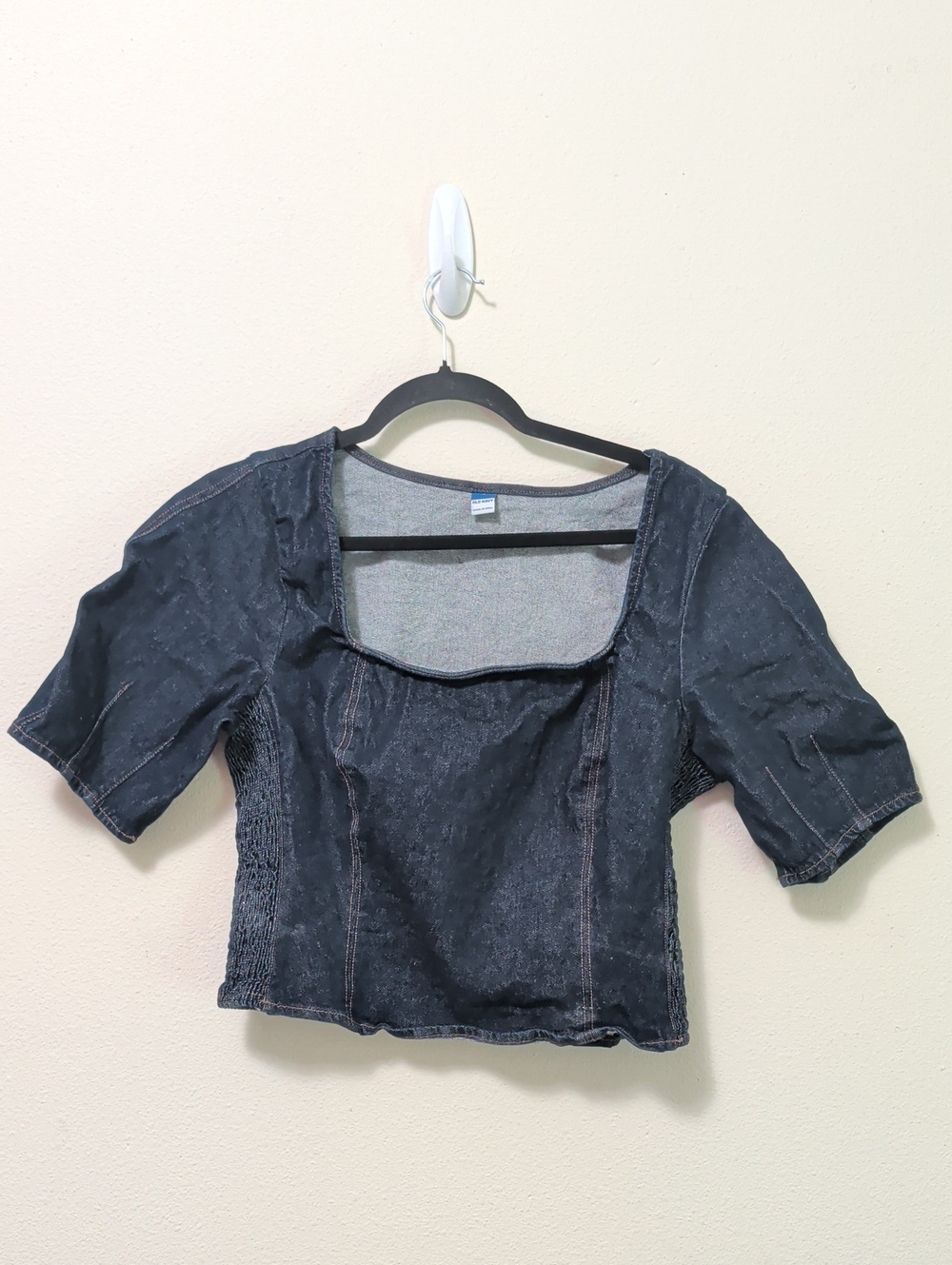 Old Navy Black Denim Square-Neck Crop Top